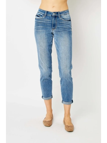 Judy Blue Full Size Cuffed Hem Low Waist Slim Jeans