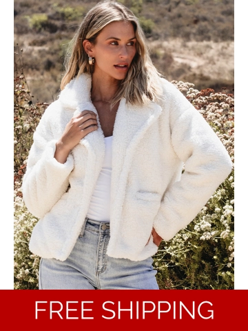 Beige Faux Fur Button Pocketed Lapel Collar Jacket