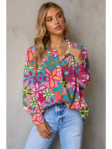Printed Collared Neck Long Sleeve Shirt