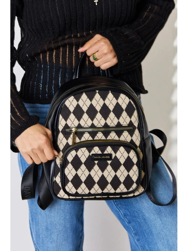David Jones Argyle Pattern PU Leather Backpack