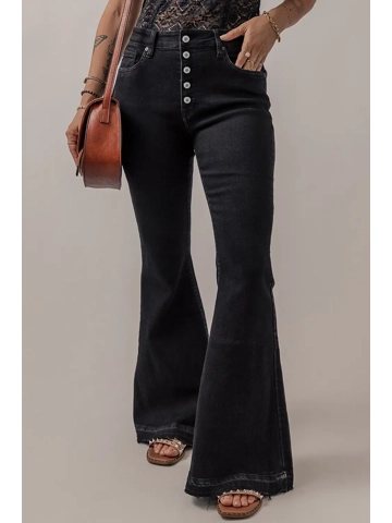 Button-Fly Flare Jeans with Pockets