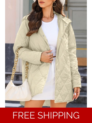 Beige Quilted Snap Button Hooded Coat