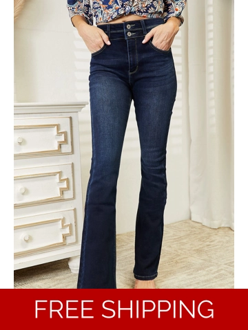 Kancan Full Size High Rise Wide Waistband Bootcut Jeans