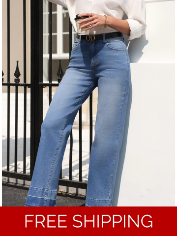 Sail Blue Raw Hem Unique Cuffs Straight High Rise Loose Jeans