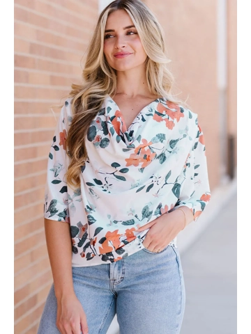 Floral Cowl Neck Blouse