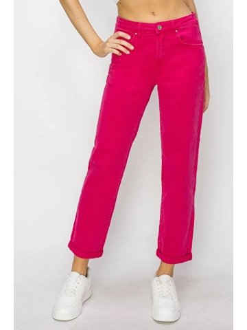 RISEN High Waist Rolled Hem Straight Jeans