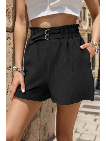 Pocketed Double Buckle High Waist Shorts