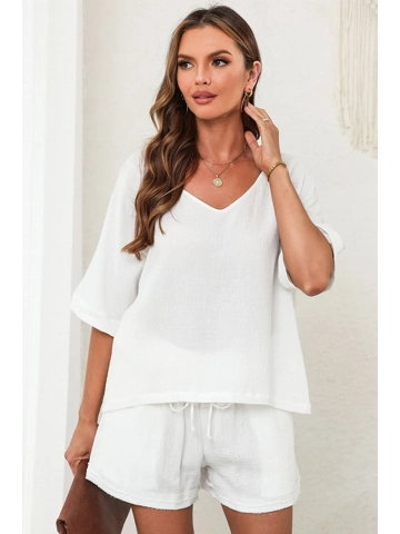 V-Neck Half Sleeve Top and Shorts Set