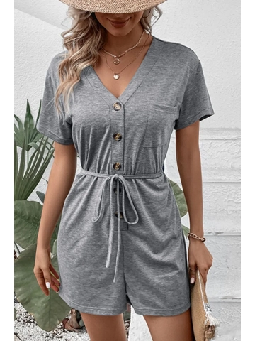 V-Neck Short Sleeve Tied Romper