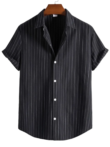 Men's Fashion Casual Striped Shirt - Black