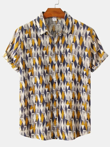 Men's Floral Short Sleeve Shirt - Yellow