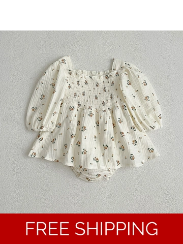 Floral Lantern Sleeves Princess Style Onesie