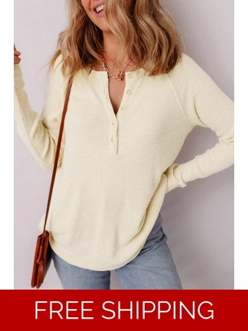 Oatmeal Textured Knit Half Buttons Henley Top