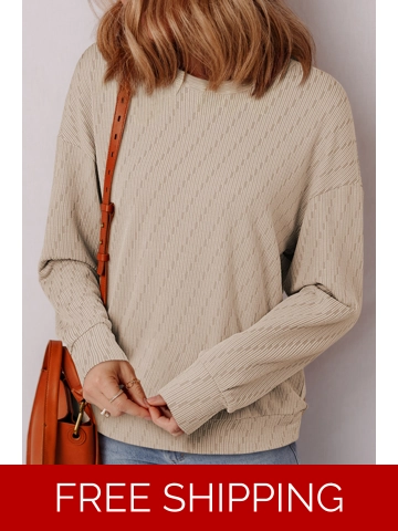 Straw Yellow Solid Color Textured Long Sleeve Top