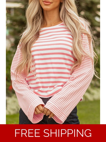 Pink Stripe Textured Contrast Dropped Long Sleeve Top
