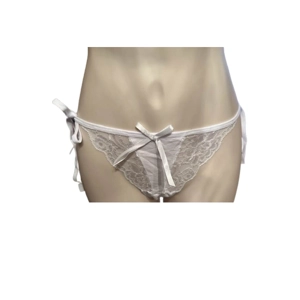 Sexy White Lace-up Thong Panties, Semi-Sheer Bow Thong