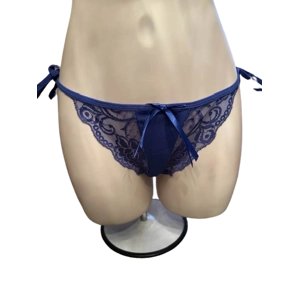 Sexy Blue Lace-up Thong Panties, Semi-Sheer Bow Thong