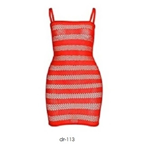 Sexy Red Stripe See-Thru Nylon & Spandex Mini-Dress