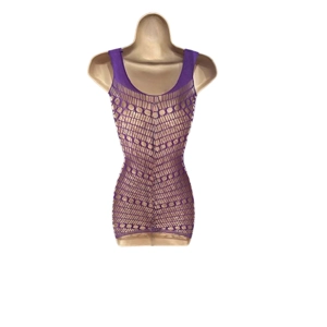 Sexy Dark Purple Bare-Skin Nylon & Spandex Mini-Dress