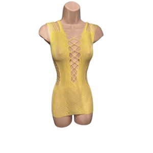 Sexy Yellow-Green Nylon & Spandex Mini-Dress