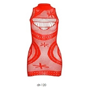 Sexy Red Far East Style Sheer Nylon & Spandex Mini-Dress
