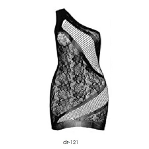 Sexy Black One Shoulder Sheer Nylon & Spandex Mini-Dress