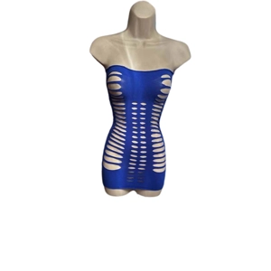 Sexy Ultra-Blue Sleeveless Bare-Skin Style Spandex Mini-Dress