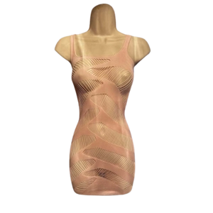 Sexy Light Pink Sleeveless Sheer/Bare-Skin Style Nylon & Spandex Mini-Dress
