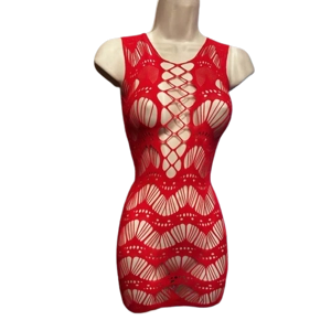 Sexy Red Low-Cut Bare-Skin Style Spandex Mini-Dress