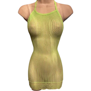Sexy Green See-Thru Mini Dress with Mid-Cut Back & Lacy Trim