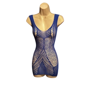 Sexy Blue Strapped Bare-Skin Style Nylon & Lycra Mini Dress