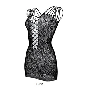 Sexy Black Strappy Sheer Low-Cut Nylon & Spandex Mini-Dress