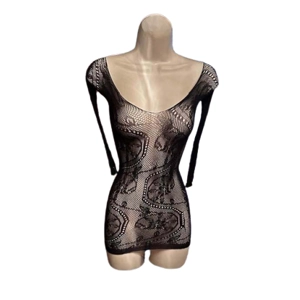 Sexy Black 3/4 Sleeve Sheer Nylon & Lycra Mini Dress