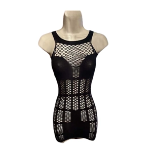 Sexy Black Sleeveless Bare-Skin Mesh Style Spandex Mini Dress