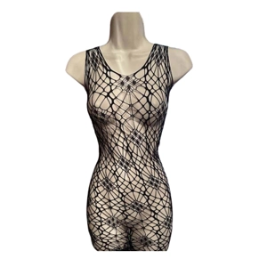 Super-Cute & Sexy Black Sleeveless Bare-Skin Mesh Style Spandex Mini Dress