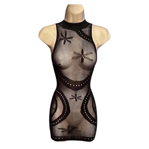 Sexy & Curvy Black Sleeveless Nylon & Spandex Mini Dress