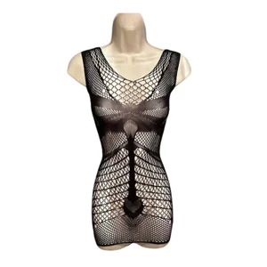 Sexy Black Sleeveless Bare-Skin Style Nylon & Spandex See-Thru Mini Dress