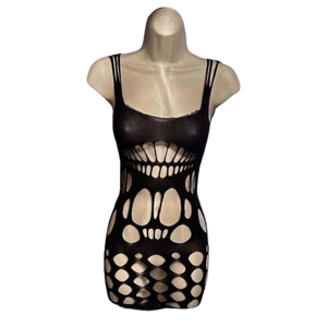 Sexy Black Dominatrix Bare-Skin Style See-Thru Nylon & Spandex Mini Dress