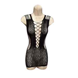 Super-Sexy Curvy Black Low-Cut Nylon & Spandex Mini Dress