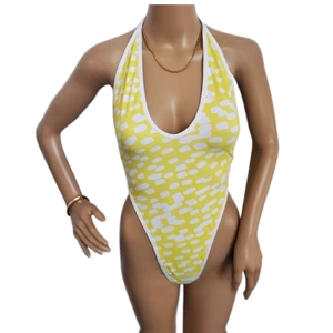 Yellow & White One Piece Thong Bodysuit