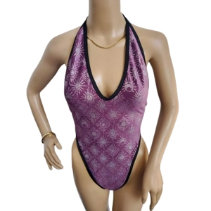 Purple With Silver Sunburst Thong Bodysuit