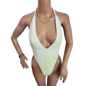 Soft Yellow Low-Cut Sequin Thong Bodysuit