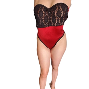 Black Lace with Rhinestones One Piece, with Thong Style Bo..