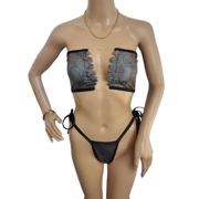 Sexy Shiny Snake Print Lace-Up Thong Set