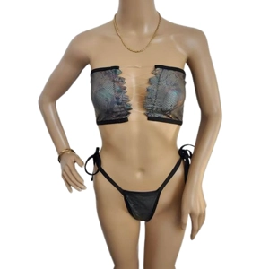 Sexy Shiny Snake Print Lace-Up Thong Set