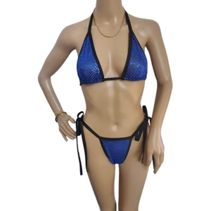 Royal Blue Sequin Dots Bikini Set with Matching Halter Top & Thong Bottom