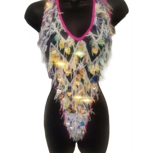 Shimmering Multi-Color Mermaid Sequins One Piece G-String Bodysuit
