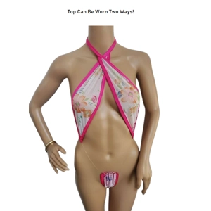 See-Thru Floral Two-Way Top with Matching Attached Thong