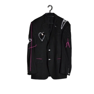 (M) Vintage 90s Reworked Black Blazer With Heart Cutouts