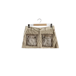 (S) Reworked Y2K Subversive Beige Cargo Grunge Mini Skirt